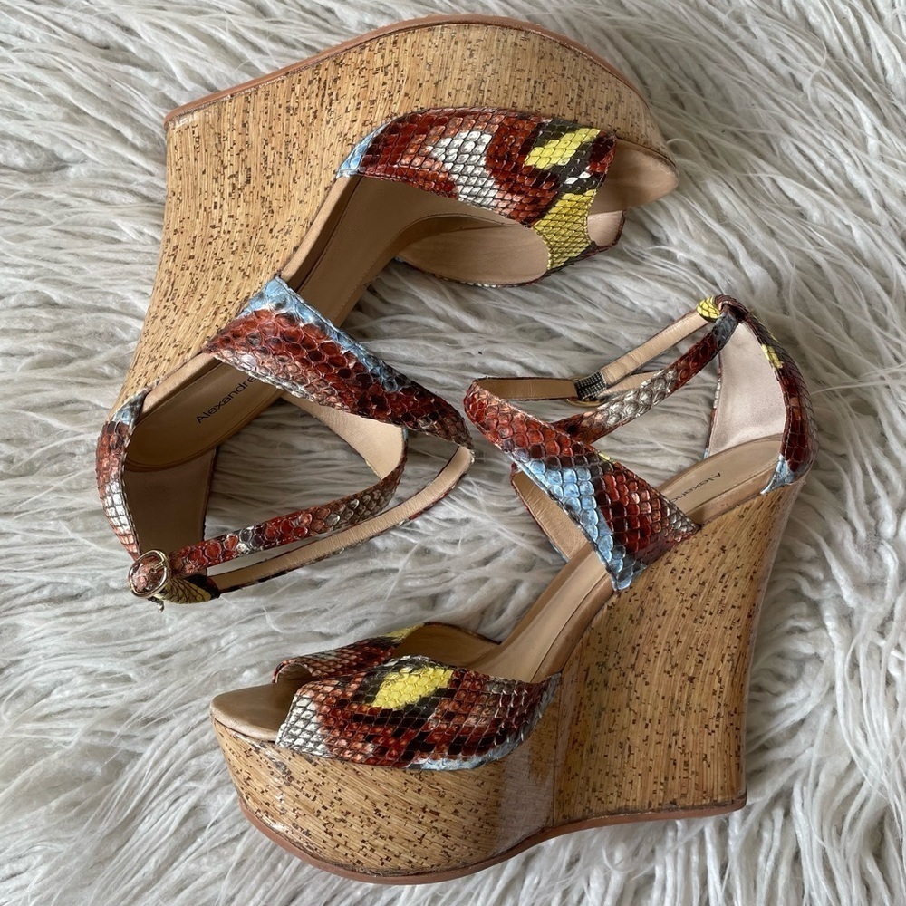 ALEXANDRE BIRMAN Python Snakeskin Animal Print Cork Wedge Open Toe Sandals Sz 39